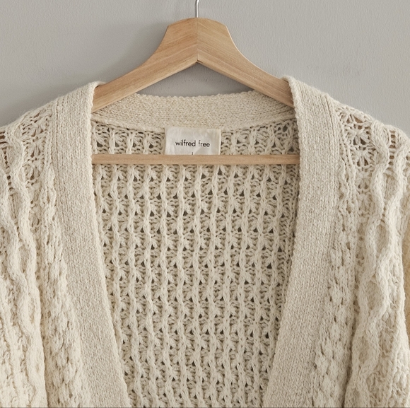 Aritzia Wilfred Free Cable Knit Fisherman Cardigan Alpaca Merino Wool Small - Picture 6 of 15